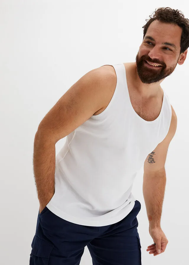 Top de canalé con tirantes y corte ajustado (2 unidades) Blanco+blanco